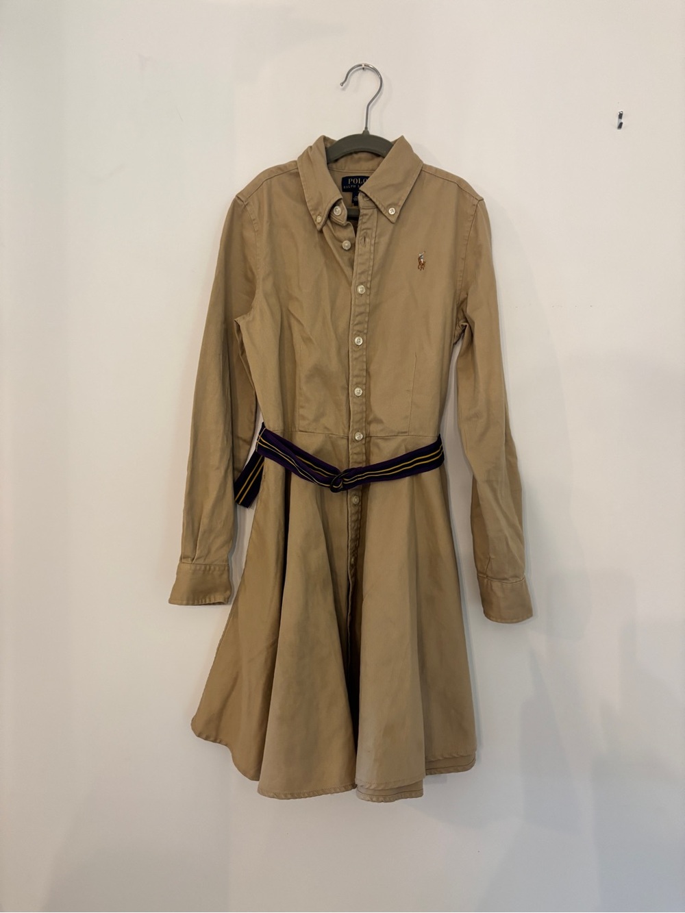 Ralph Lauren Girls Belted Cotton Chino Shirtdress